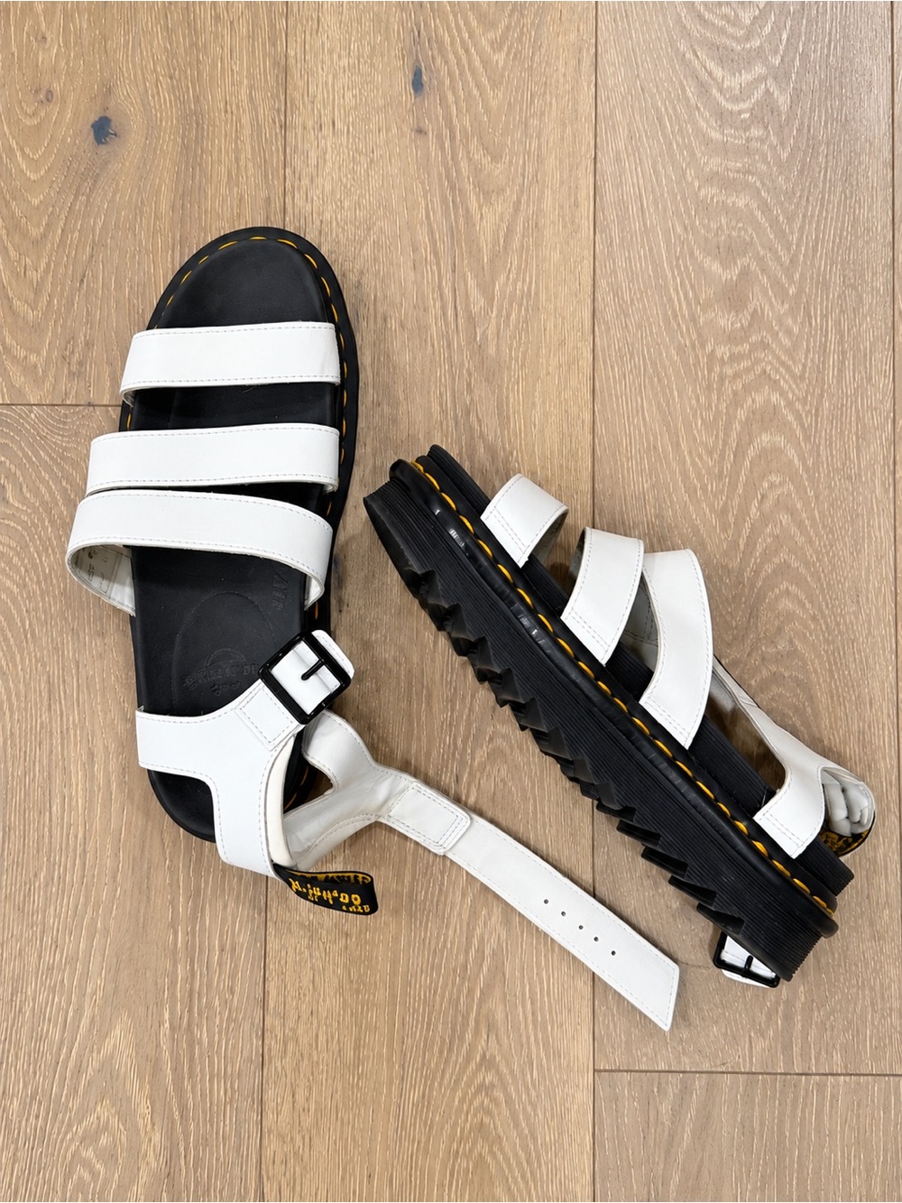 Dr. Martens White Leather Triple-Strap Platform Sandals